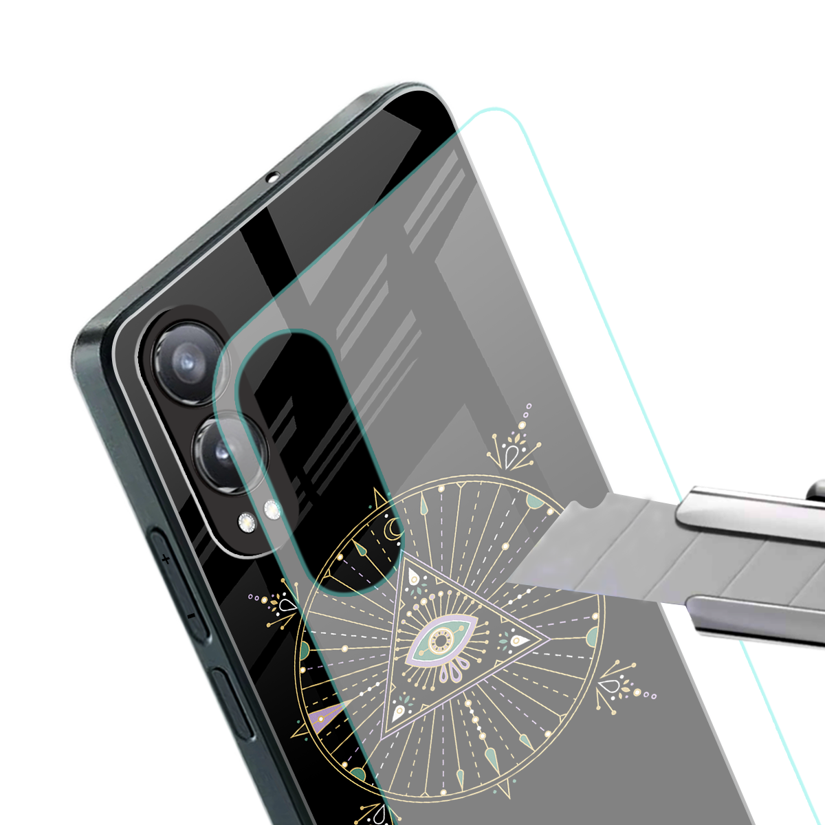 evil eye mandala black back phone cover | glass case for oneplus nord ce 4 lite