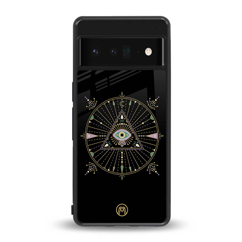 evil eye mandala black back phone cover | glass case for google pixel 6 pro
