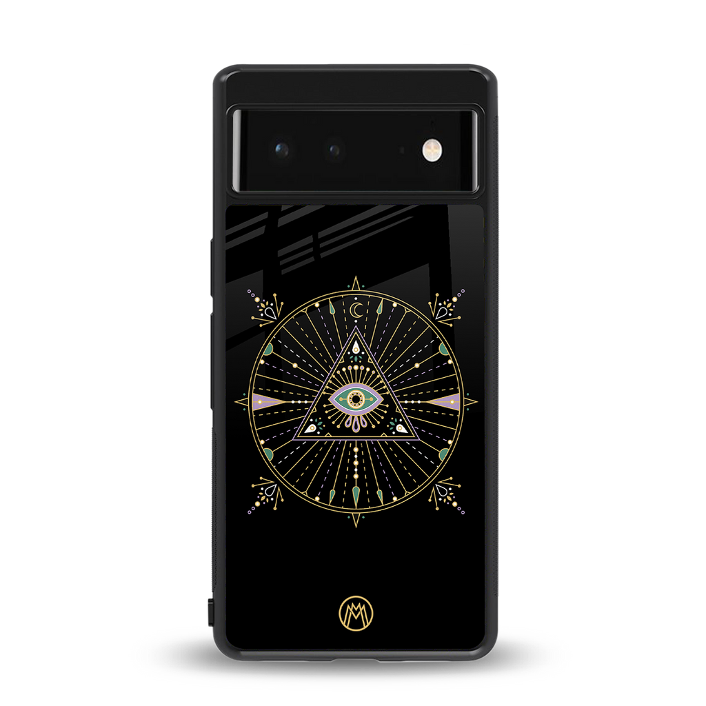 evil eye mandala black back phone cover | glass case for google pixel 6