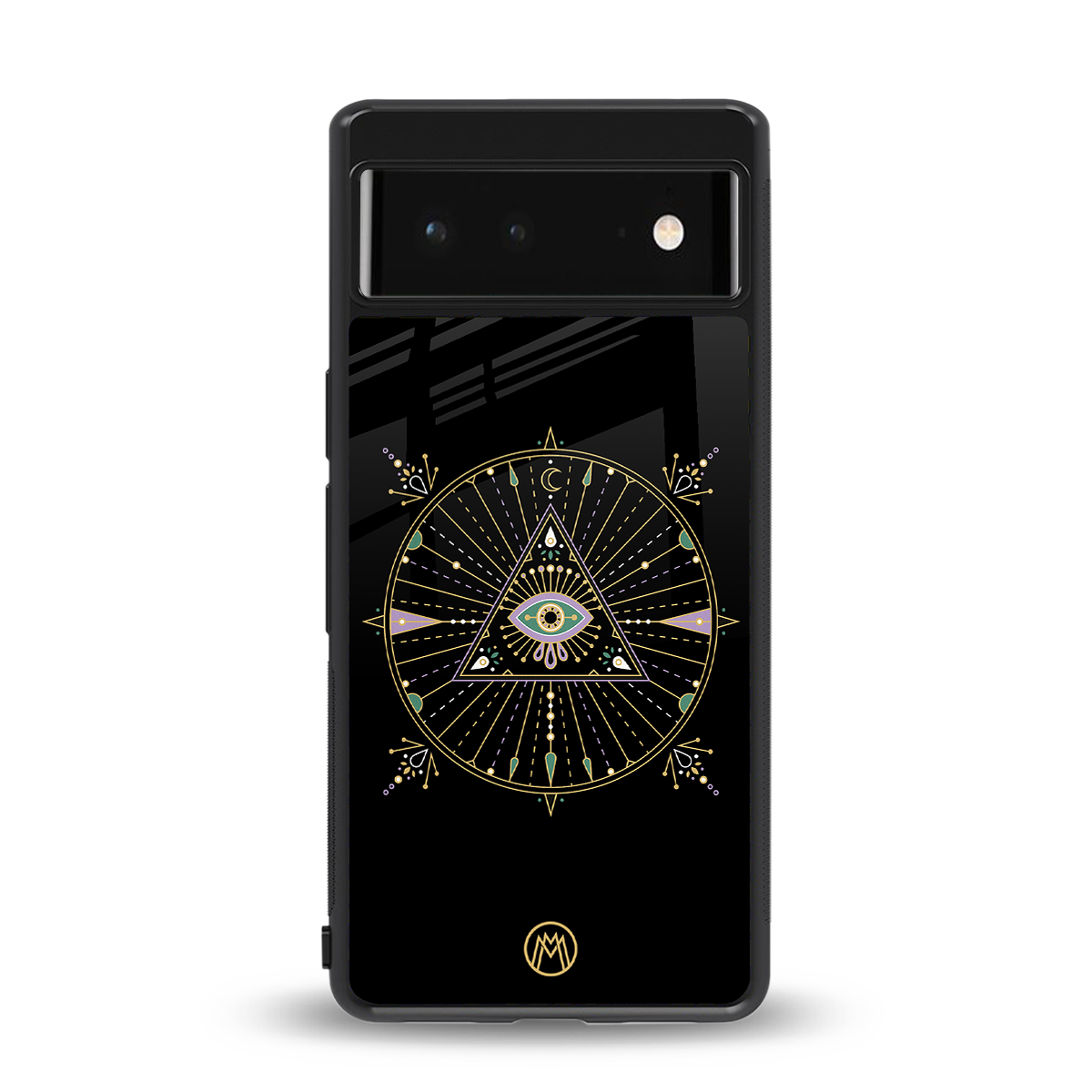 evil eye mandala black back phone cover | glass case for google pixel 6
