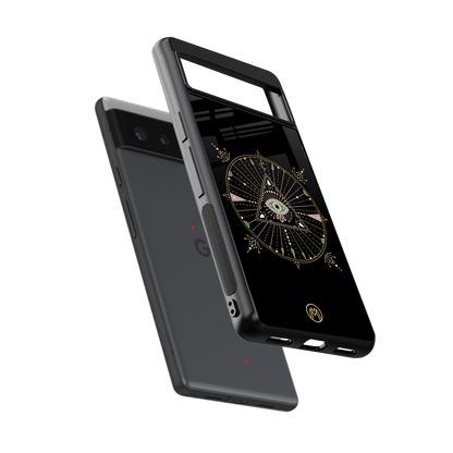evil eye mandala black back phone cover | glass case for google pixel 6