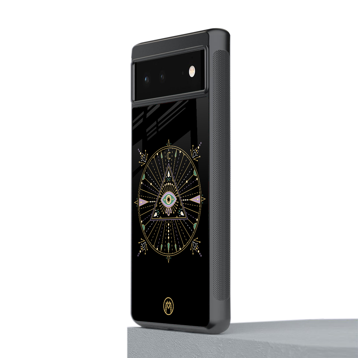 evil eye mandala black back phone cover | glass case for google pixel 6