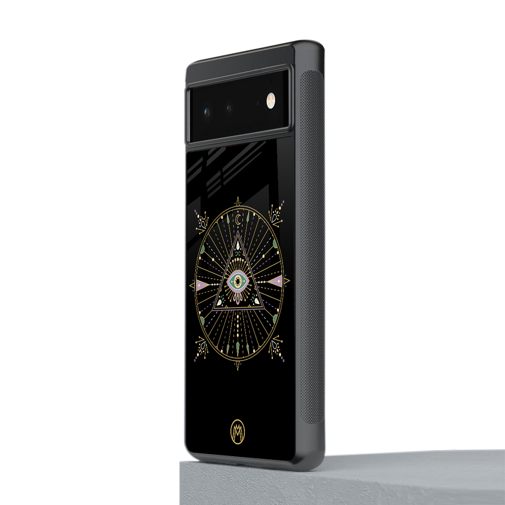 evil eye mandala black back phone cover | glass case for Google Pixel 6A