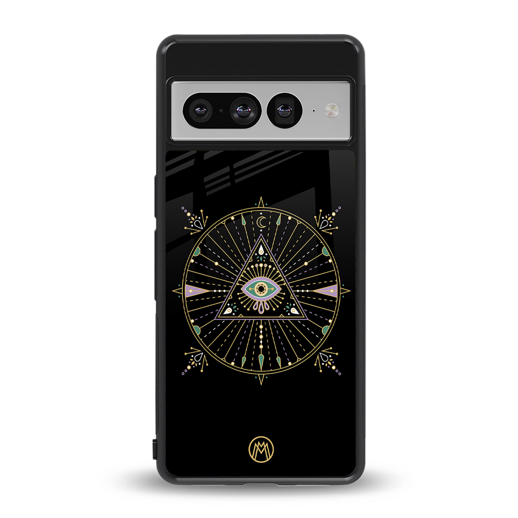 evil eye mandala black back phone cover | glass case for google pixel 7 pro