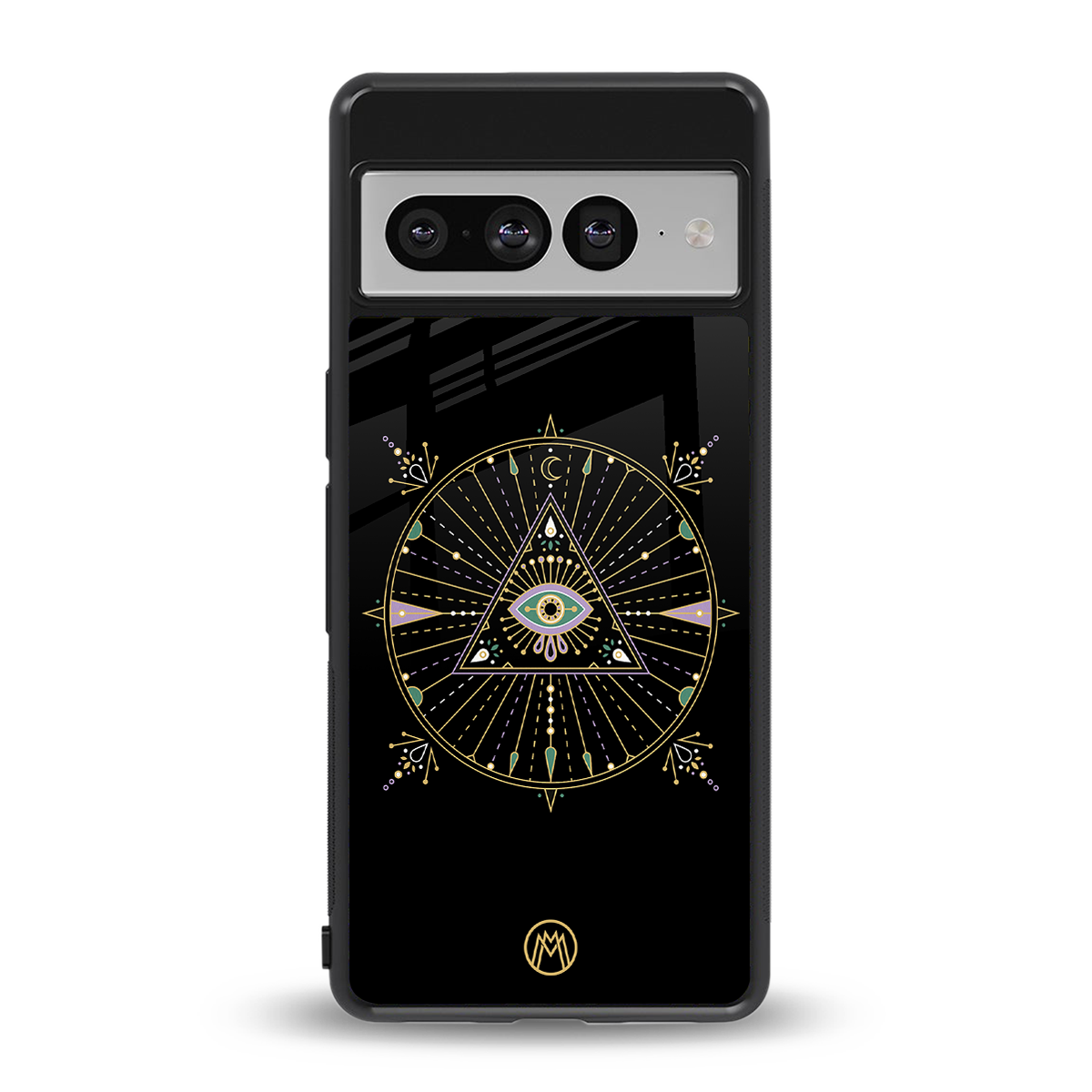 evil eye mandala black back phone cover | glass case for google pixel 7 pro