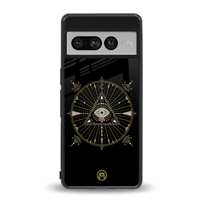 evil eye mandala black back phone cover | glass case for google pixel 7 pro