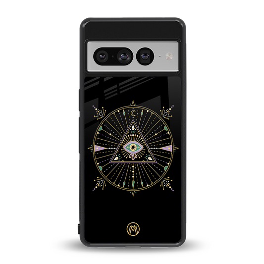 evil eye mandala black back phone cover | glass case for google pixel 7 pro