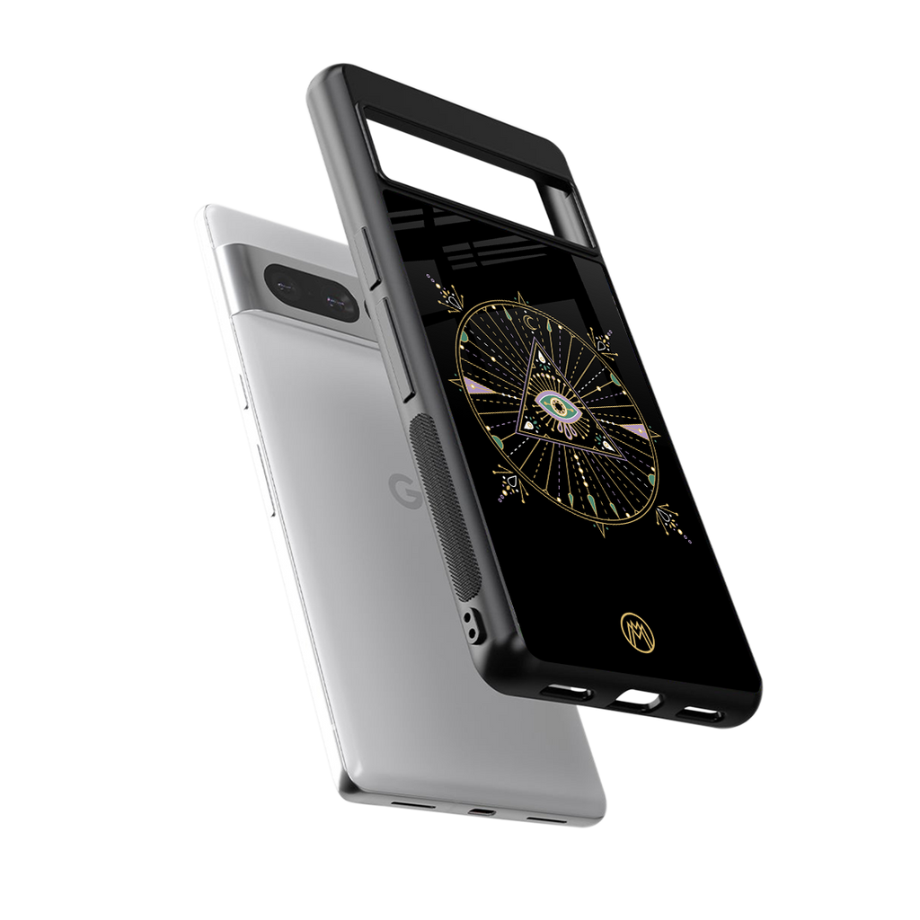 evil eye mandala black back phone cover | glass case for google pixel 7 pro