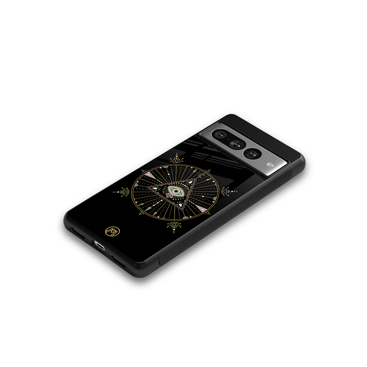 evil eye mandala black back phone cover | glass case for google pixel 7 pro