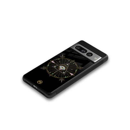 evil eye mandala black back phone cover | glass case for google pixel 7 pro