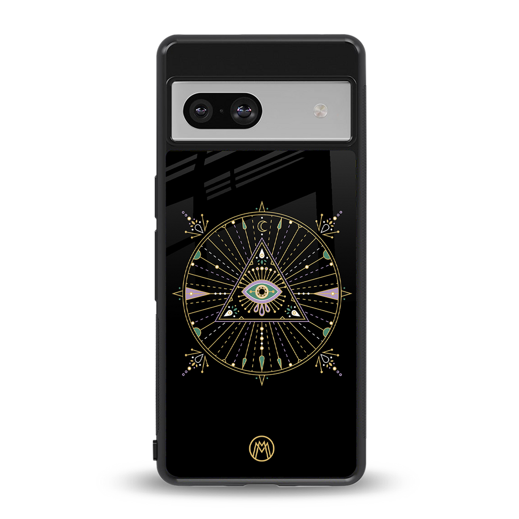evil eye mandala black back phone cover | glass case for Google Pixel 7