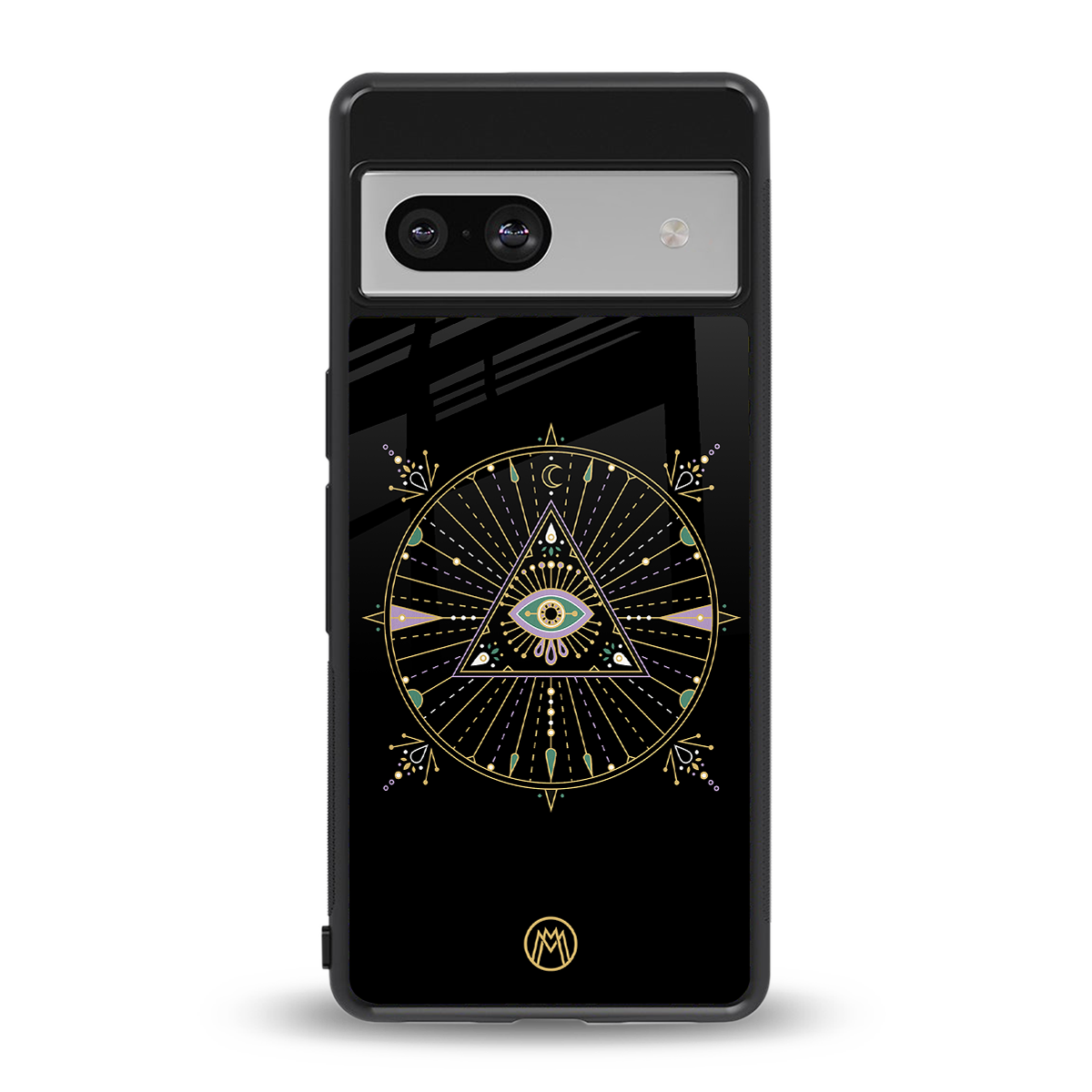 evil eye mandala black back phone cover | glass case for Google Pixel 7