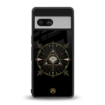 evil eye mandala black back phone cover | glass case for Google Pixel 7