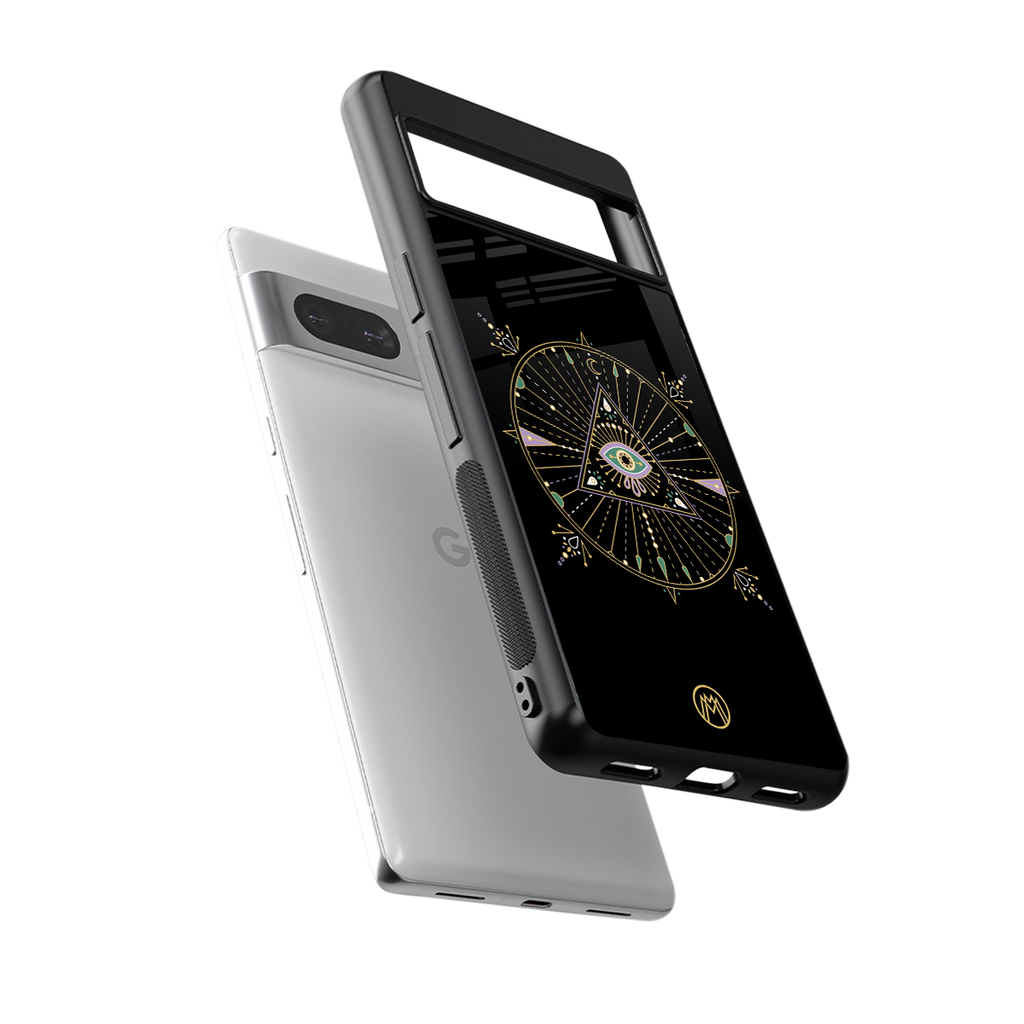 evil eye mandala black back phone cover | glass case for Google Pixel 7A
