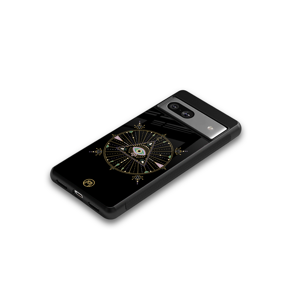 evil eye mandala black back phone cover | glass case for Google Pixel 7A