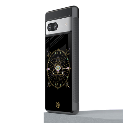 evil eye mandala black back phone cover | glass case for Google Pixel 7A