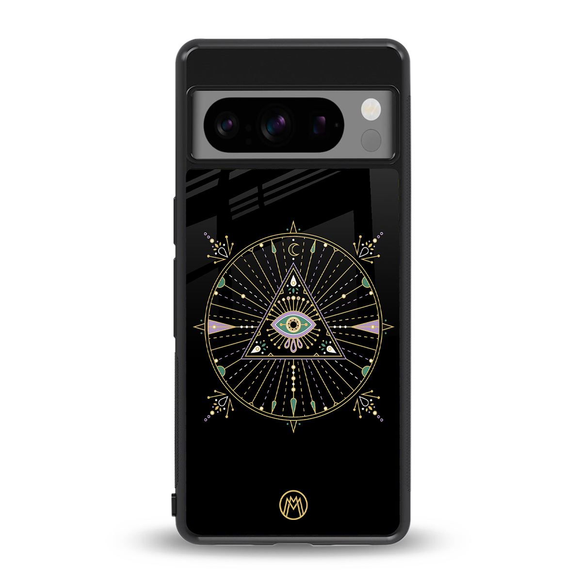 evil eye mandala black back phone cover | glass case for google pixel 8 pro