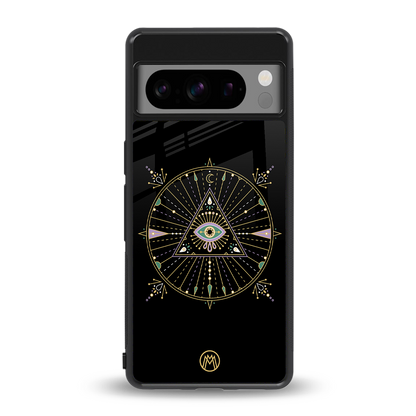 evil eye mandala black back phone cover | glass case for google pixel 8 pro