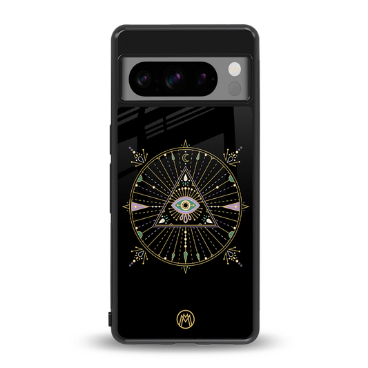 evil eye mandala black back phone cover | glass case for google pixel 8 pro