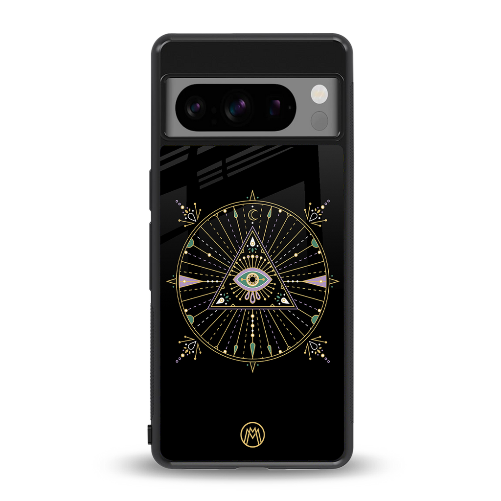 evil eye mandala black back phone cover | glass case for google pixel 8 pro