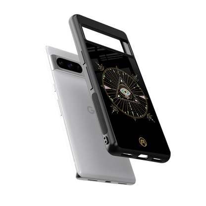 evil eye mandala black back phone cover | glass case for google pixel 8 pro