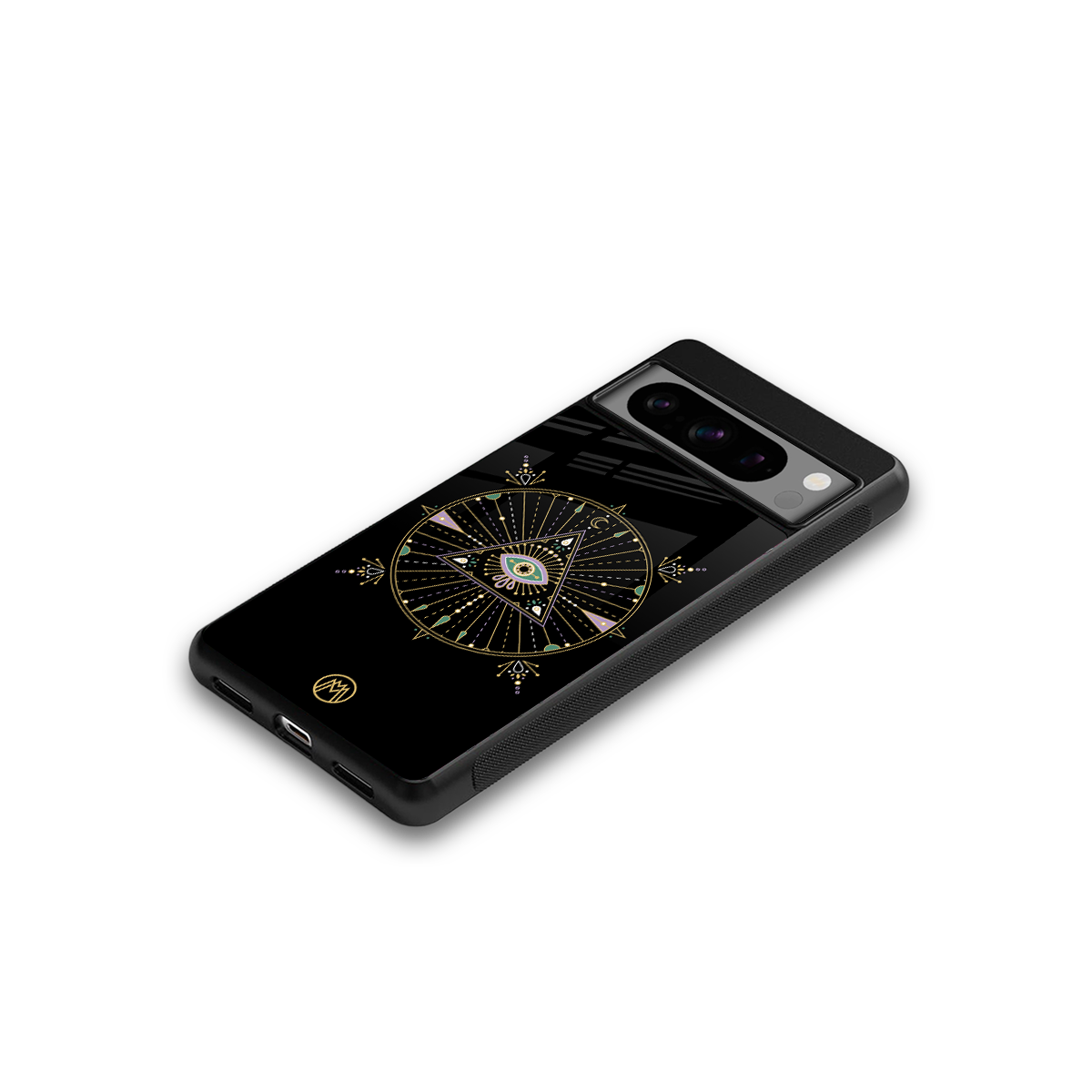 evil eye mandala black back phone cover | glass case for google pixel 8 pro