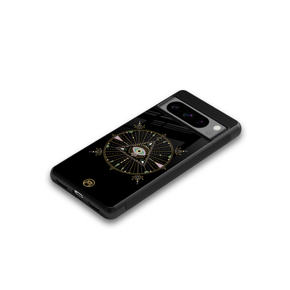 evil eye mandala black back phone cover | glass case for google pixel 8 pro