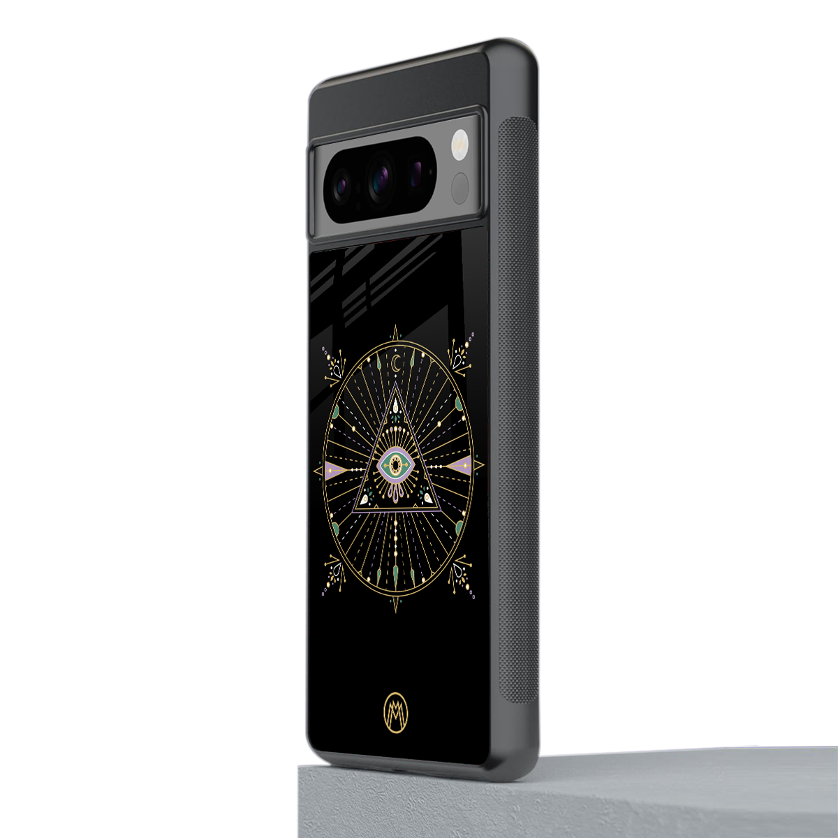 evil eye mandala black back phone cover | glass case for google pixel 8 pro