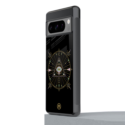 evil eye mandala black back phone cover | glass case for google pixel 8 pro