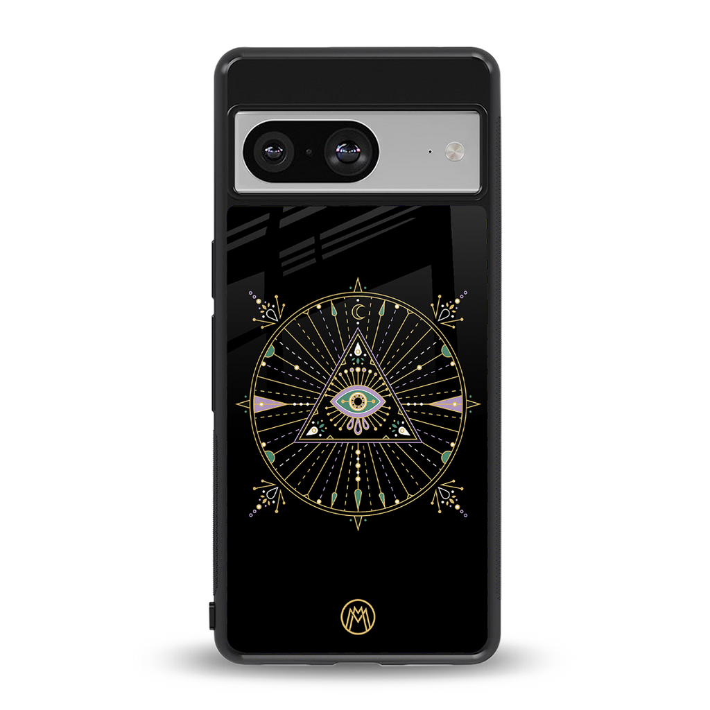 evil eye mandala black back phone cover | glass case for Google Pixel 8
