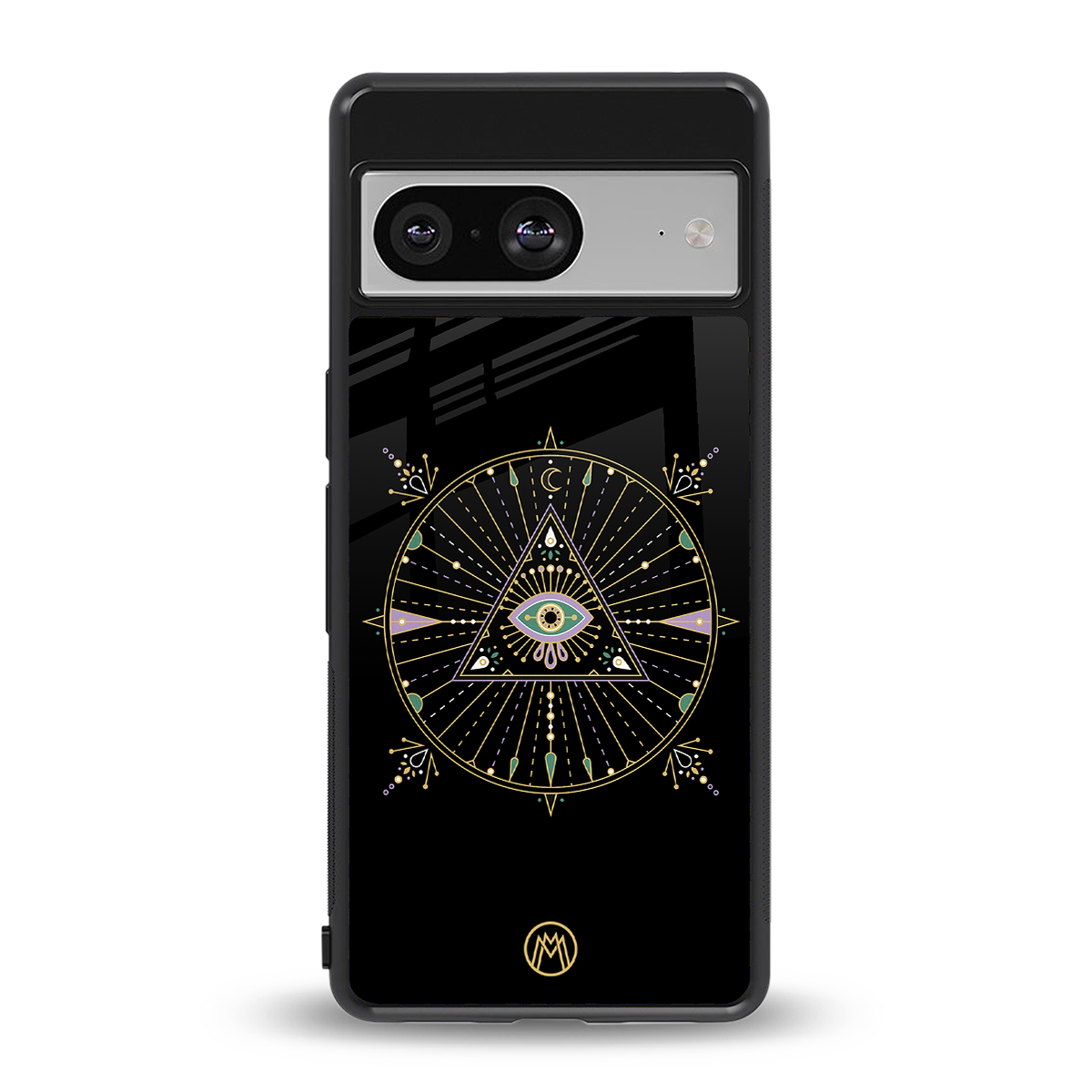 evil eye mandala black back phone cover | glass case for Google Pixel 8
