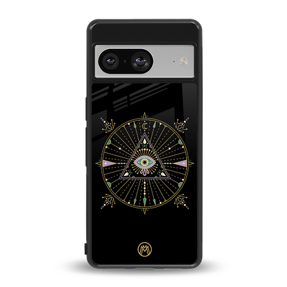 evil eye mandala black back phone cover | glass case for Google Pixel 8