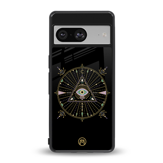 evil eye mandala black back phone cover | glass case for Google Pixel 8