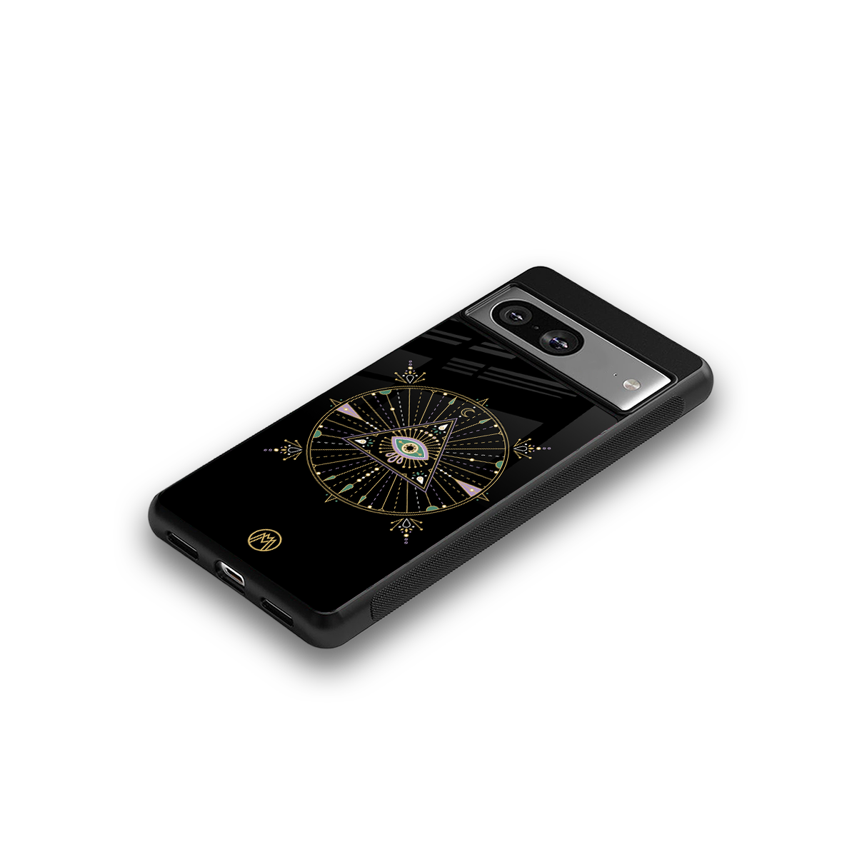 evil eye mandala black back phone cover | glass case for Google Pixel 8