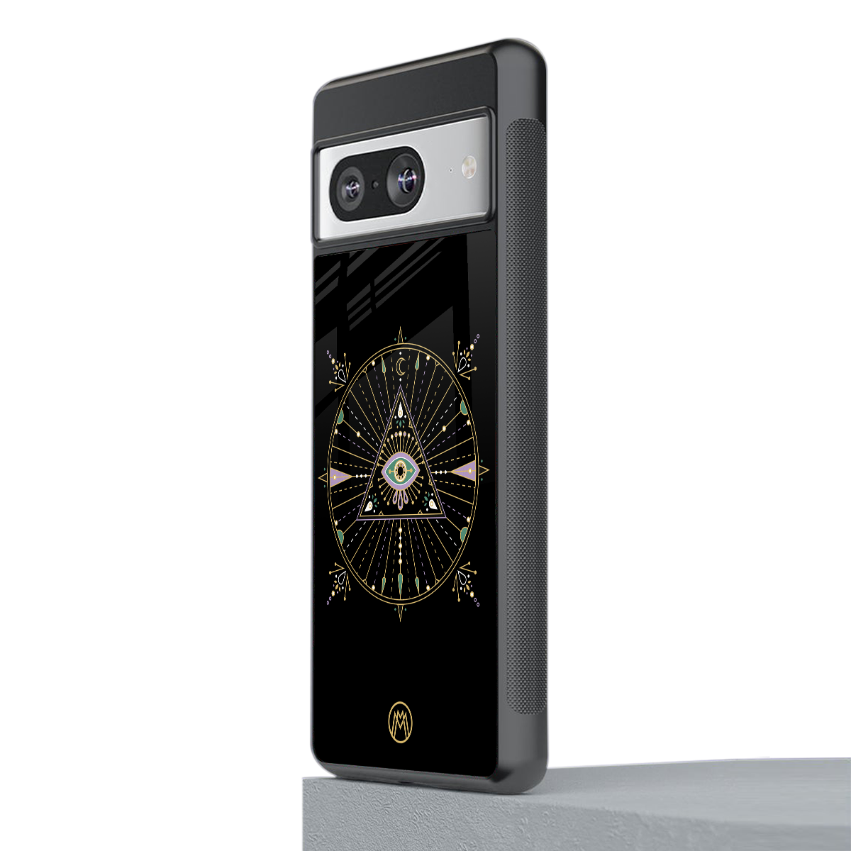 evil eye mandala black back phone cover | glass case for Google Pixel 8