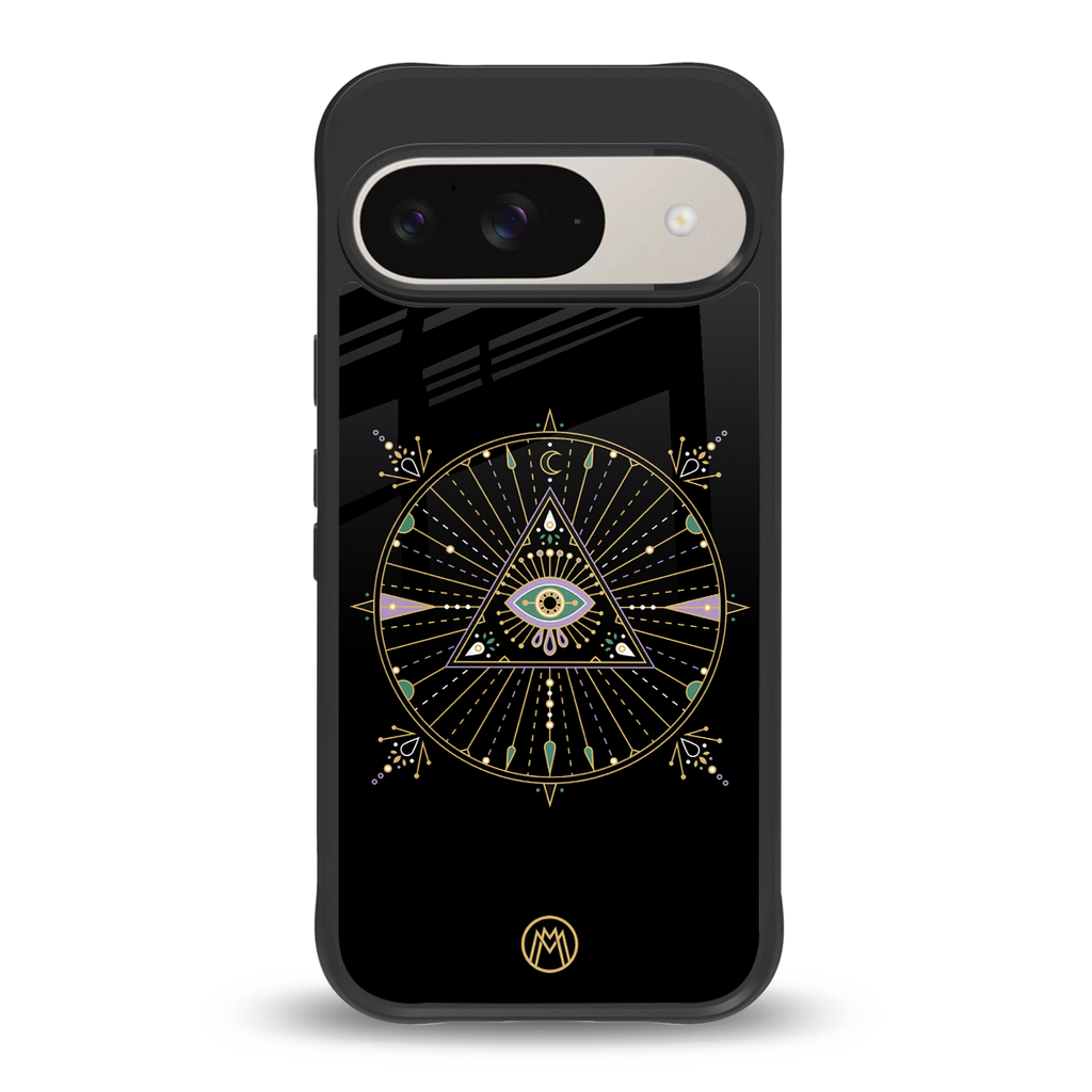 evil eye mandala black back phone cover | glass case for google pixel 9