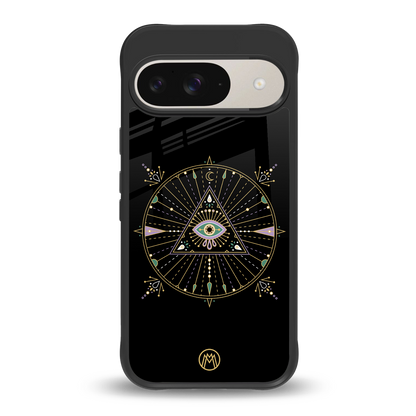 evil eye mandala black back phone cover | glass case for google pixel 9
