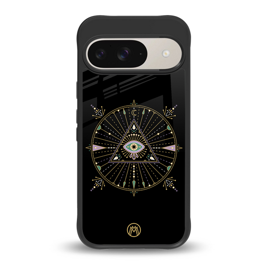 evil eye mandala black back phone cover | glass case for google pixel 9