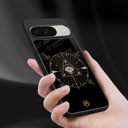 evil eye mandala black back phone cover | glass case for google pixel 9