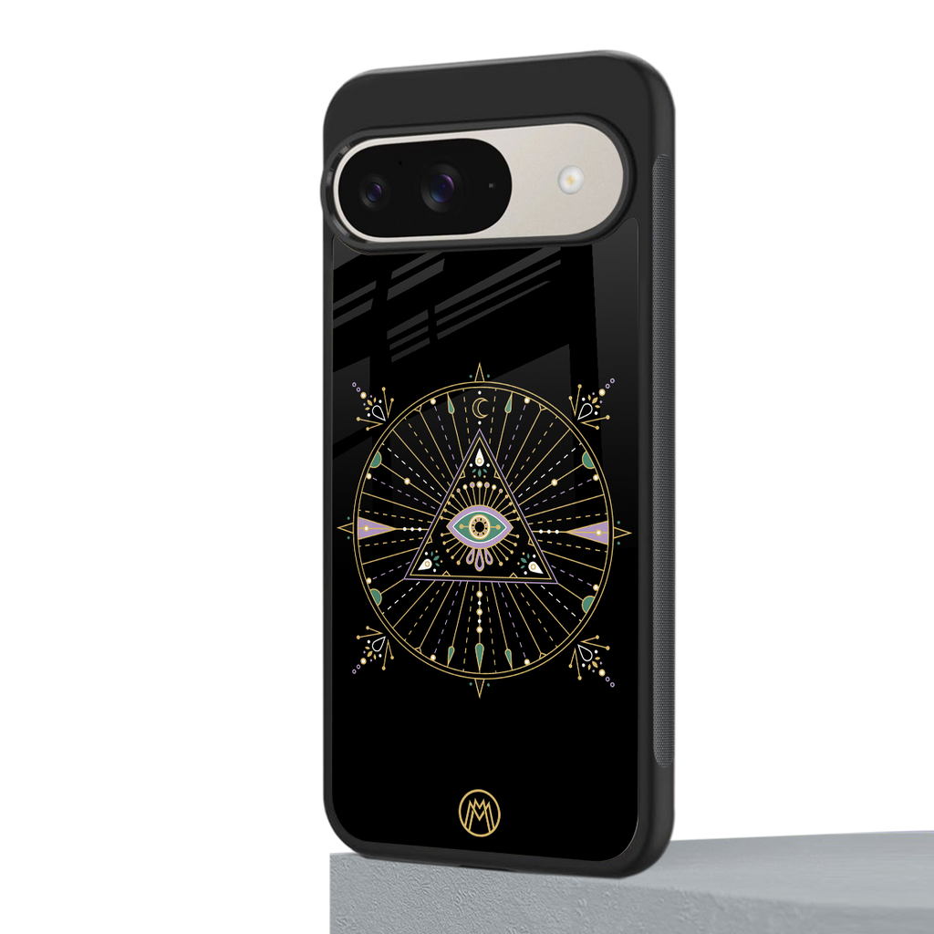 evil eye mandala black back phone cover | glass case for google pixel 9