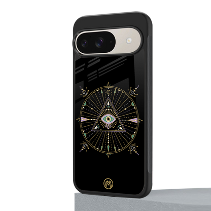 evil eye mandala black back phone cover | glass case for google pixel 9