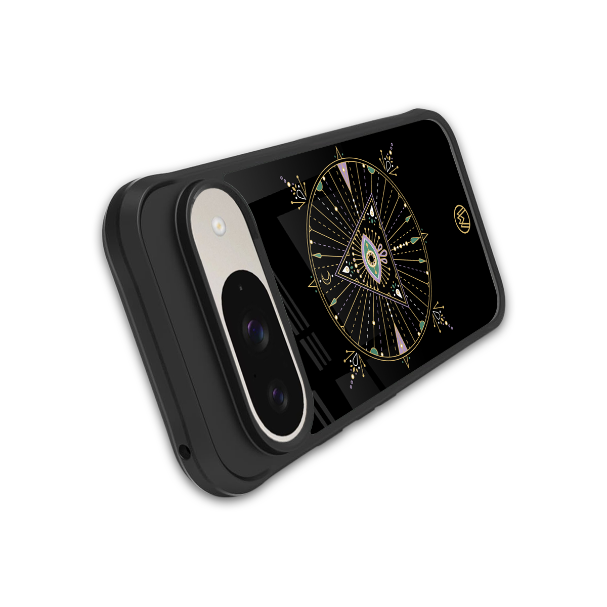 evil eye mandala black back phone cover | glass case for google pixel 9