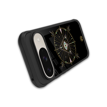 evil eye mandala black back phone cover | glass case for google pixel 9