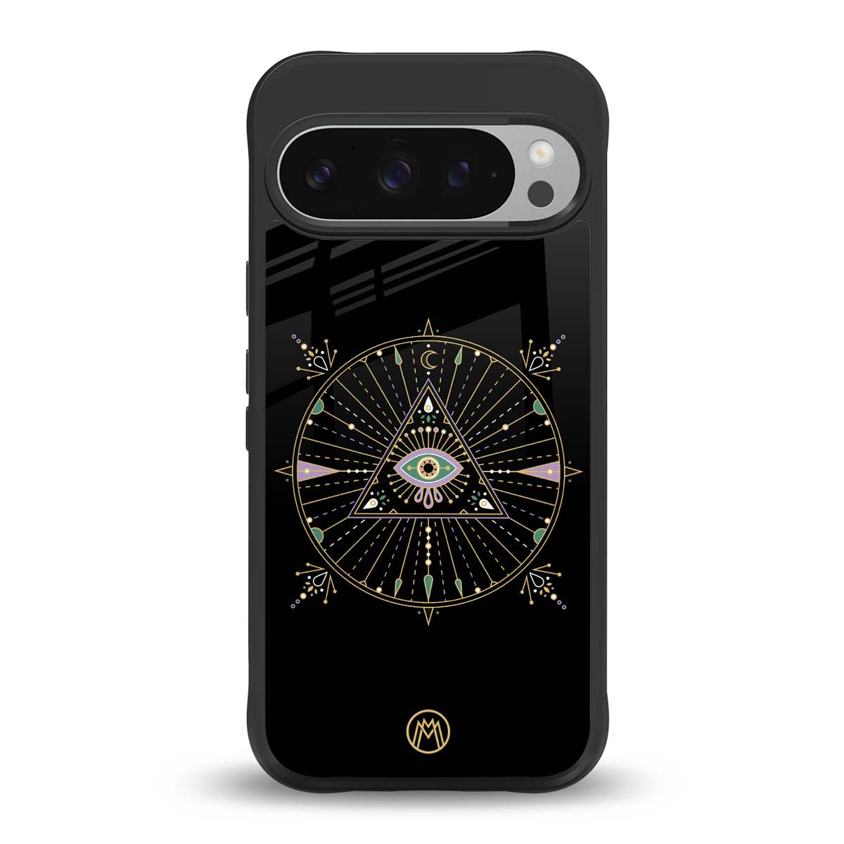 evil eye mandala black back phone cover | glass case for google pixel 9 pro