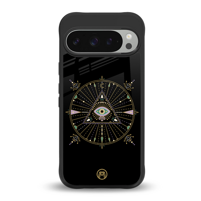 evil eye mandala black back phone cover | glass case for google pixel 9 pro xl