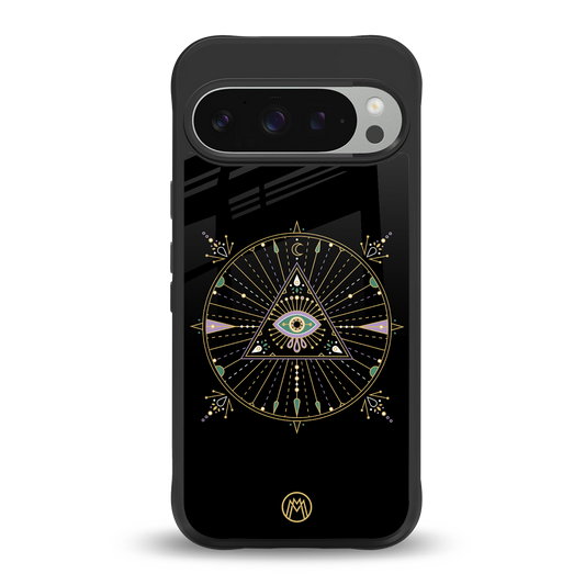 evil eye mandala black back phone cover | glass case for google pixel 9 pro xl
