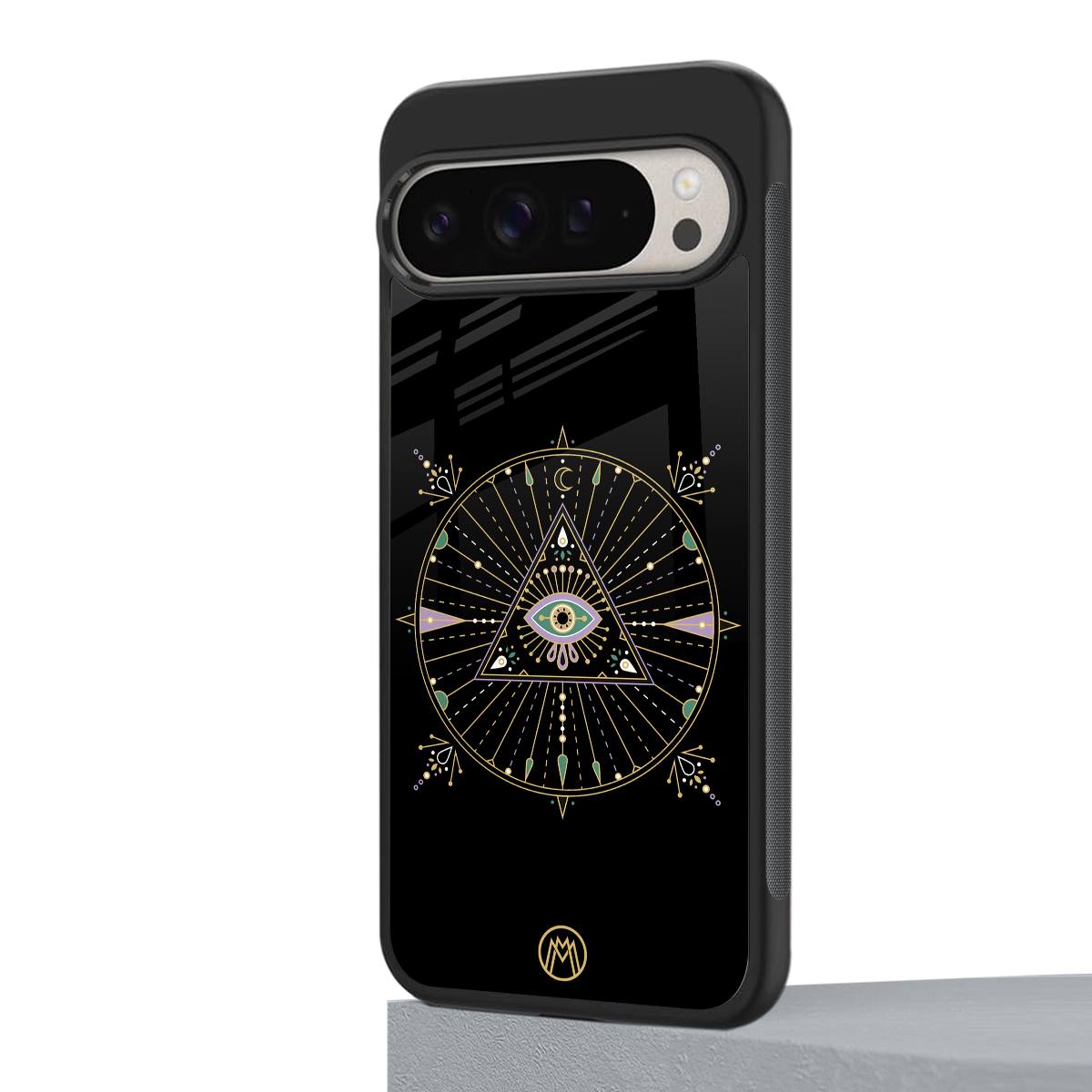 evil eye mandala black back phone cover | glass case for google pixel 9 pro