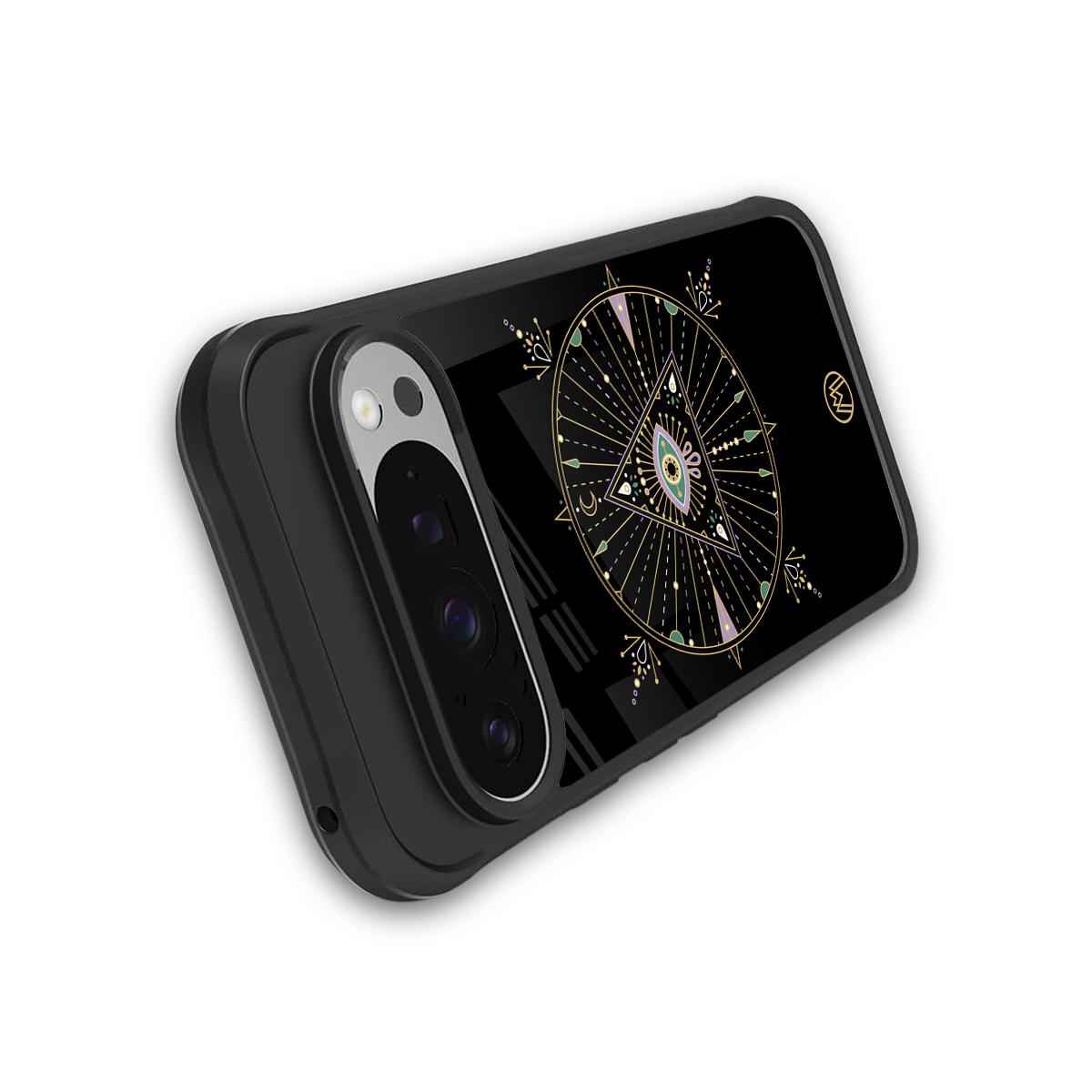 evil eye mandala black back phone cover | glass case for google pixel 9 pro