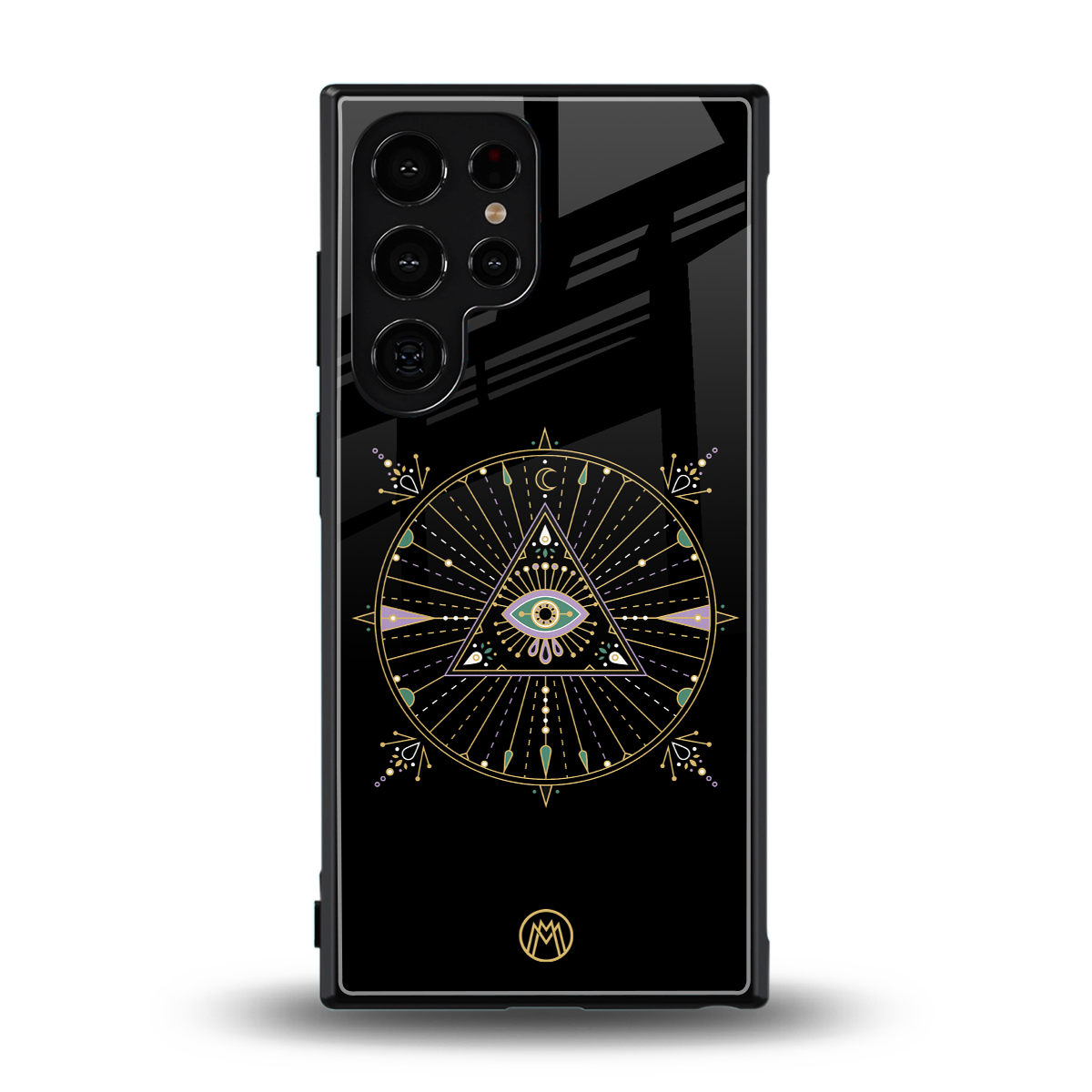 evil eye mandala black back phone cover | glass case for samsung galaxy s23 ultra