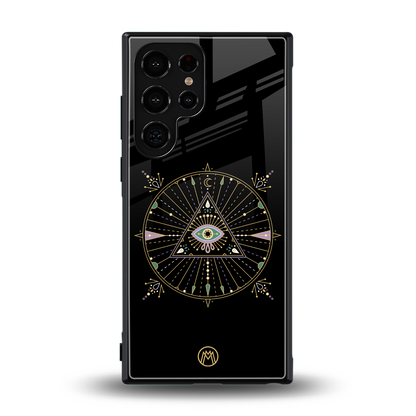 evil eye mandala black back phone cover | glass case for samsung galaxy s23 ultra